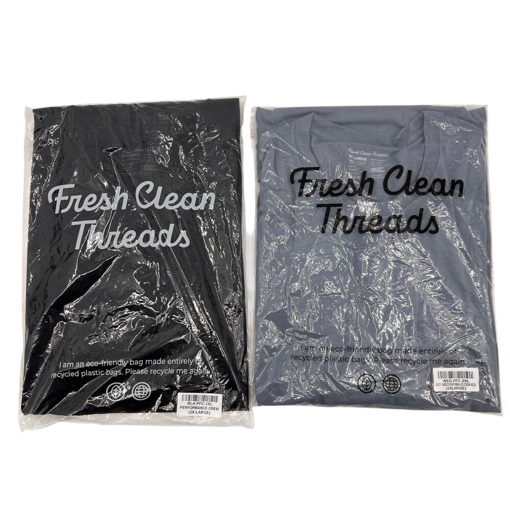Fresh Clean Threads Shirt Mens XXL 2XL Black Wedgewood Performance Crew Lot of 2